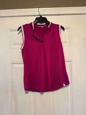 Lady Hagen Sleeveless Polo Top in Bright Fuchsia with White Trim